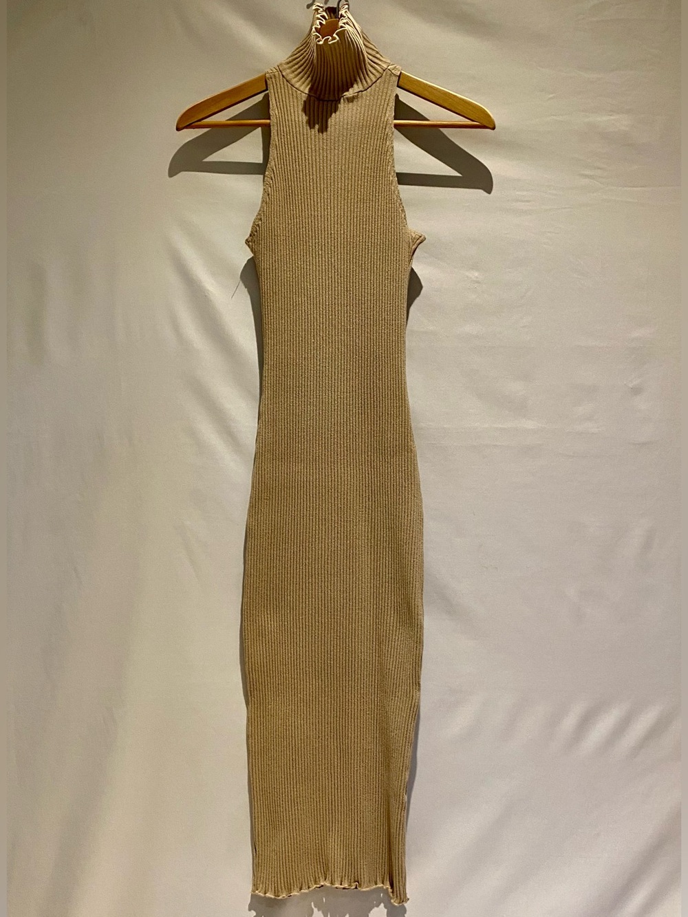 The Line By K Beige Ribbed Sleeveless Turtleneck Midi Dress, size M - Picture 8 of 8